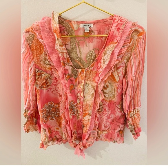 Two Pink Jaipur Blouse 
Silver & Ruffling & Pink with designs - Picture 8 of 11